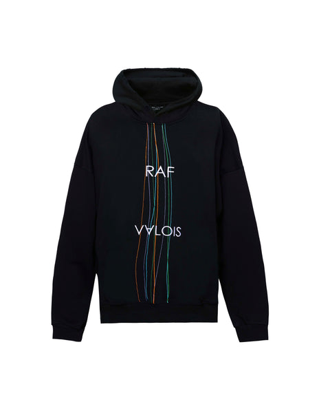 EMBROIDERY FLOWING LINES HOODIE - BLACK