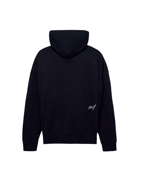 EMBROIDERY FLOWING LINES HOODIE - BLACK