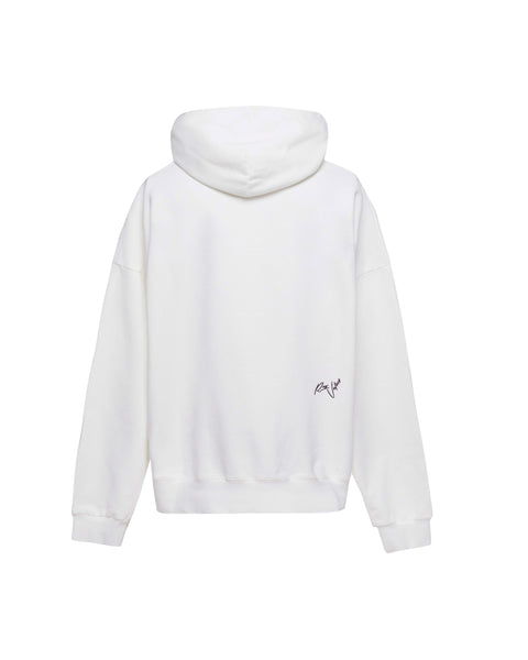 EMBROIDERY FLOWING LINES HOODIE - WHITE