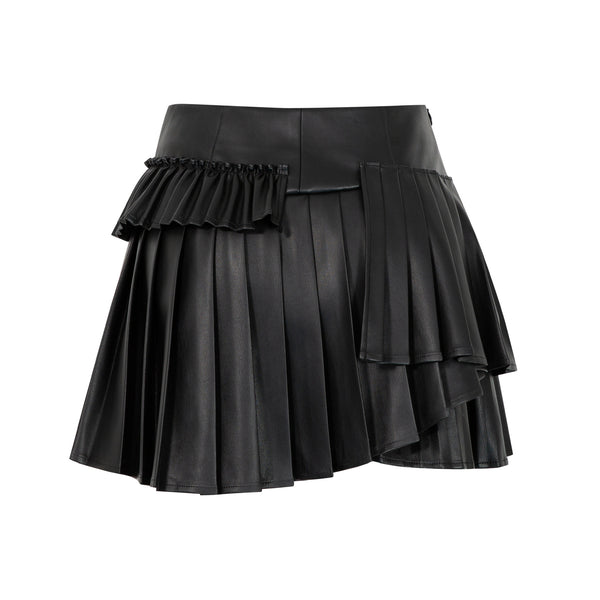 LEATHER PLEATED SKIRT - BLACK