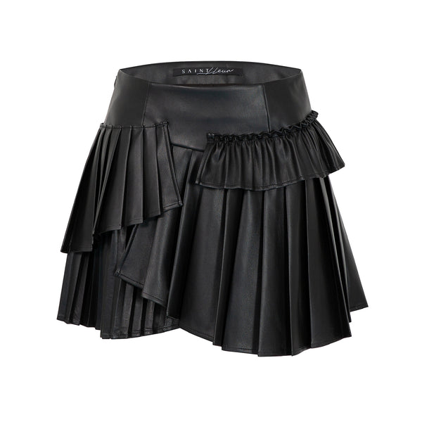 LEATHER PLEATED SKIRT - BLACK
