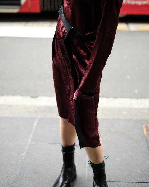 LAMBETH BELTED DRESS - BURGUNDY