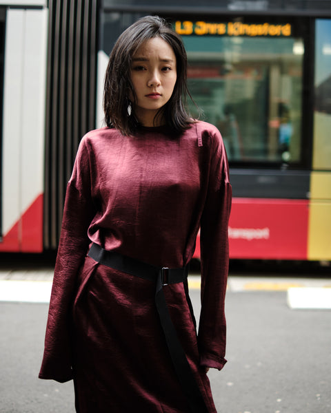 LAMBETH BELTED DRESS - BURGUNDY