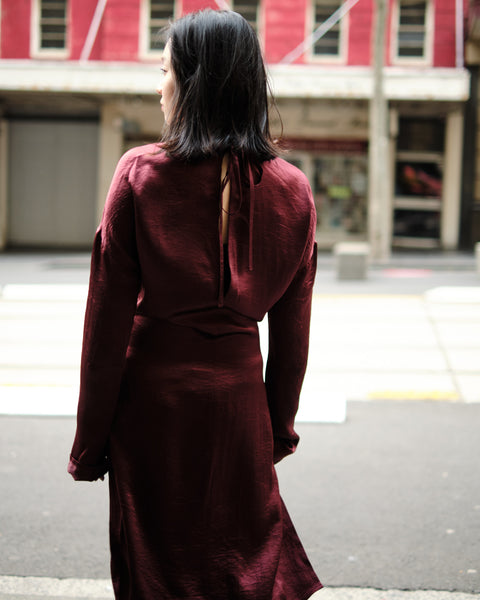 LAMBETH BELTED DRESS - BURGUNDY