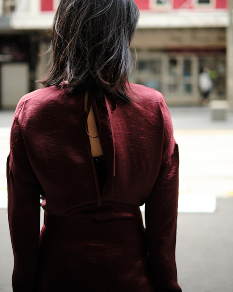 LAMBETH BELTED DRESS - BURGUNDY