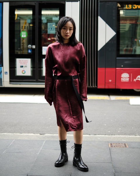 LAMBETH BELTED DRESS - BURGUNDY
