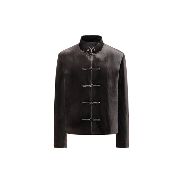 [RESET] VELVET STAND-COLLAR JACKET - DARK BROWN