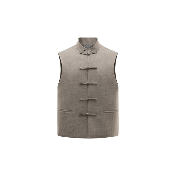 [RESET] STAND-COLLAR VEST - KHAKI