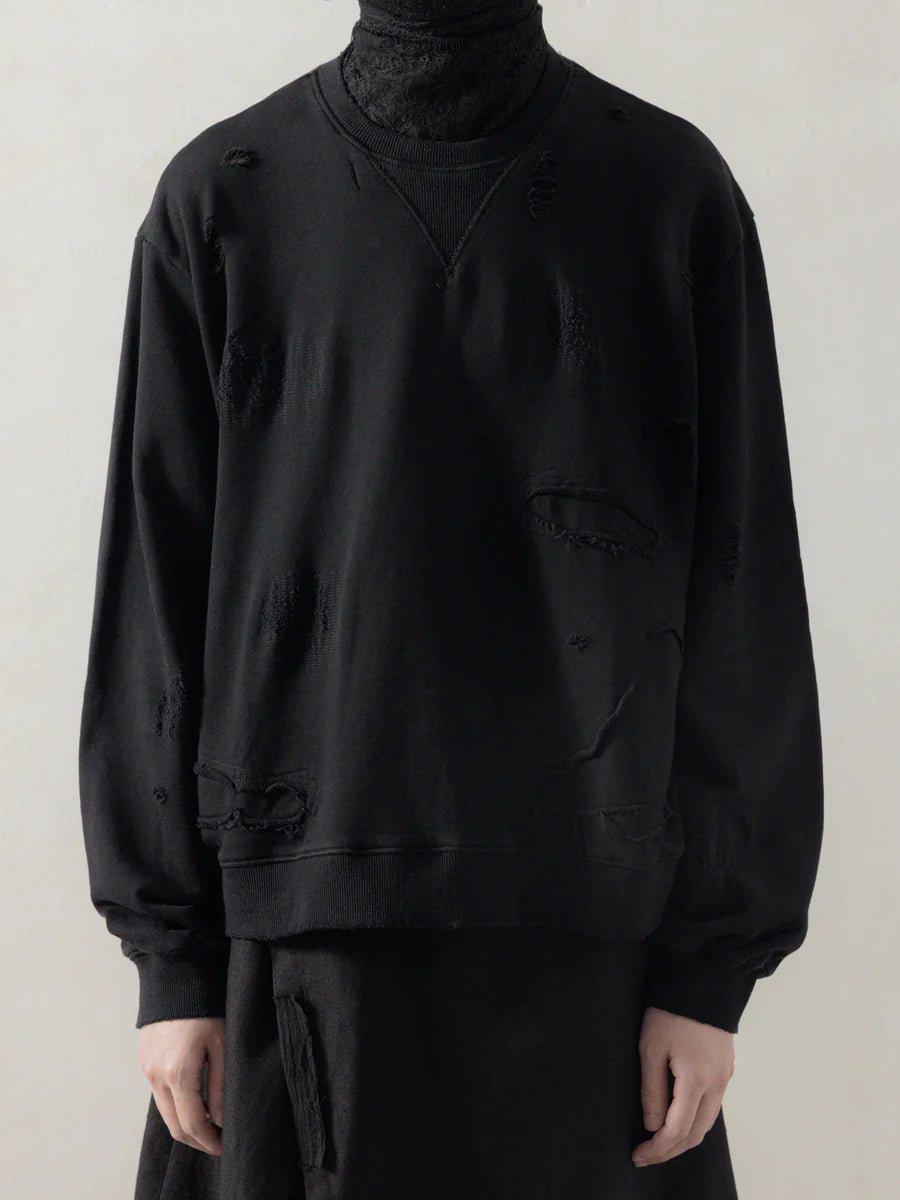 DOUBLE V DESTROYED SWEATER - BLACK