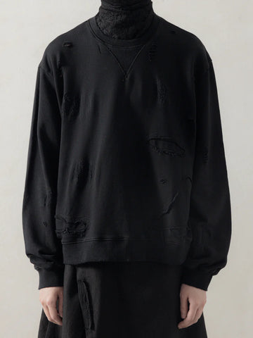 DOUBLE V DESTROYED SWEATER - BLACK