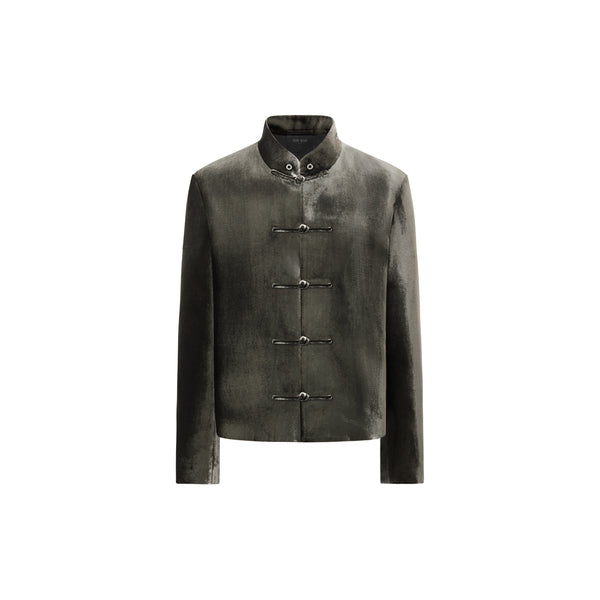 [RESET] VELVET STAND-COLLAR JACKET - DARK MOSS GREEN