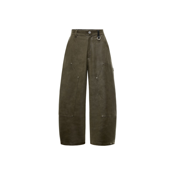 [RESET] FAUX LEATHER WIDE-LEG TROUSERS - DARK MOSS GREEN