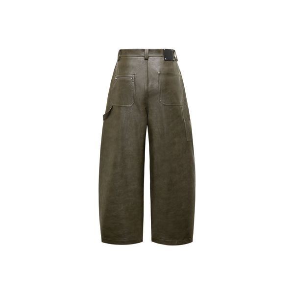 [RESET] FAUX LEATHER WIDE-LEG TROUSERS - DARK MOSS GREEN