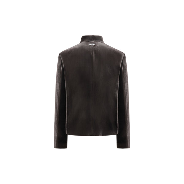 [RESET] VELVET STAND-COLLAR JACKET - DARK BROWN