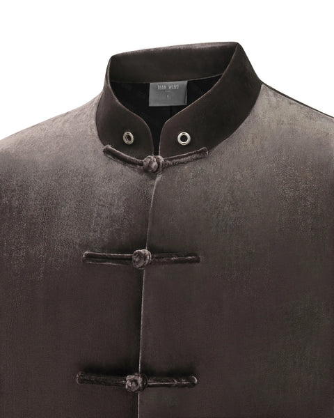 [RESET] VELVET STAND-COLLAR JACKET - DARK BROWN