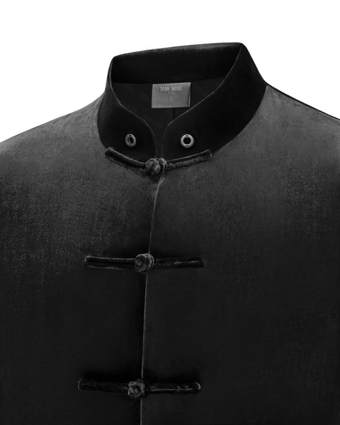 [RESET] VELVET STAND-COLLAR JACKET - BLACK