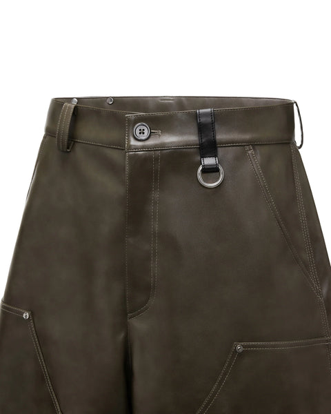 [RESET] FAUX LEATHER WIDE-LEG TROUSERS - DARK MOSS GREEN