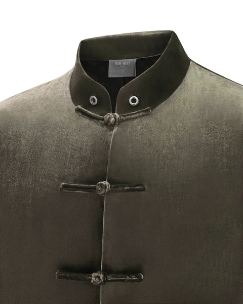 [RESET] VELVET STAND-COLLAR JACKET - DARK MOSS GREEN