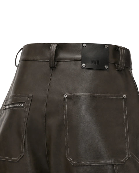 [RESET] FAUX LEATHER WIDE-LEG TROUSERS - DARK BROWN