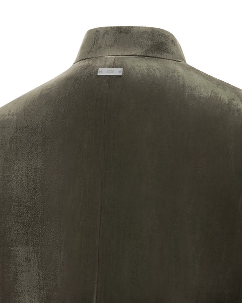 [RESET] VELVET STAND-COLLAR JACKET - DARK MOSS GREEN