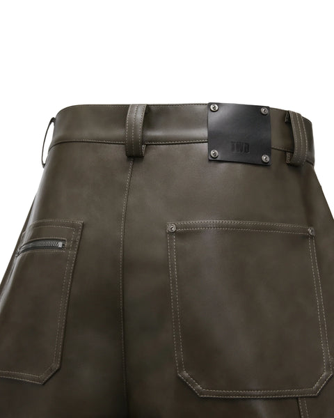 [RESET] FAUX LEATHER WIDE-LEG TROUSERS - DARK MOSS GREEN