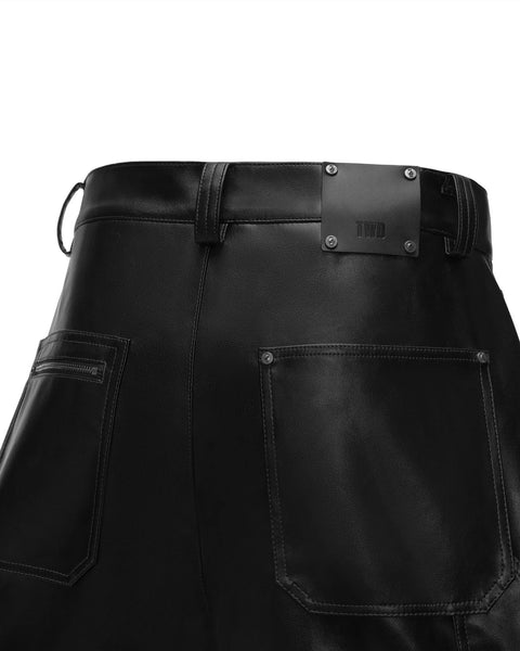 [RESET] FAUX LEATHER WIDE-LEG TROUSERS - BLACK