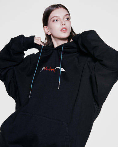 EYES EMB. LOGO DISTRESSED HOODIE - BLACK