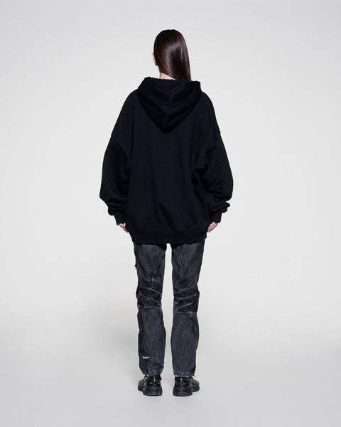 EYES EMB. LOGO DISTRESSED HOODIE - BLACK