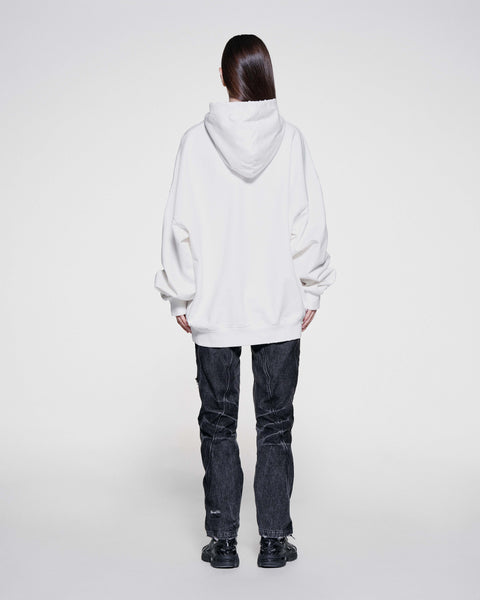 EYES EMB. LOGO DISTRESSED HOODIE - WHITE
