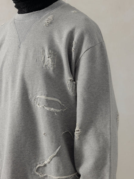 DOUBLE V DESTROYED SWEATER - GREY