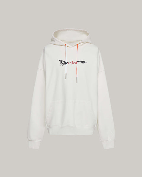 EYES EMB. LOGO DISTRESSED HOODIE - WHITE