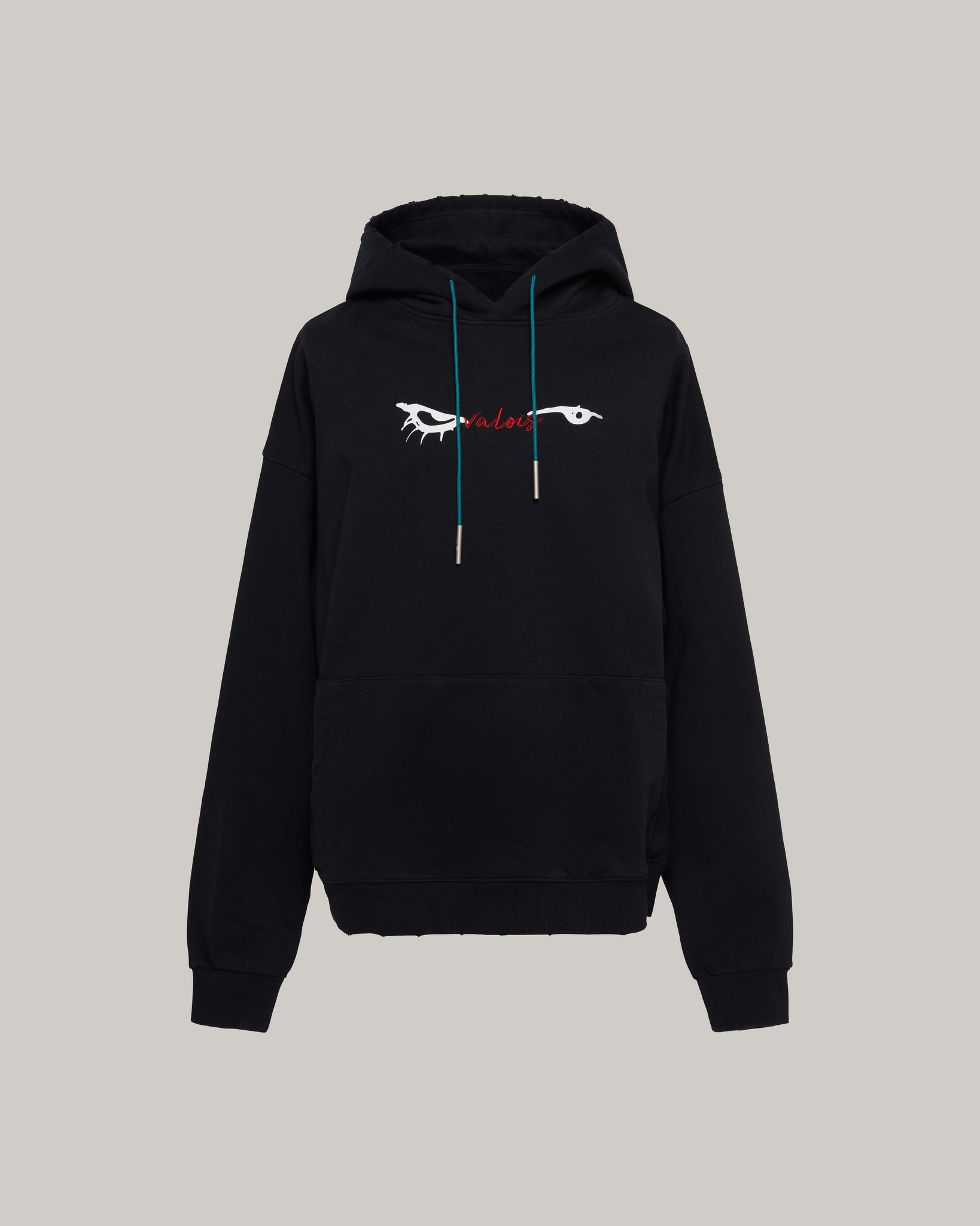 EYES EMB. LOGO DISTRESSED HOODIE - BLACK