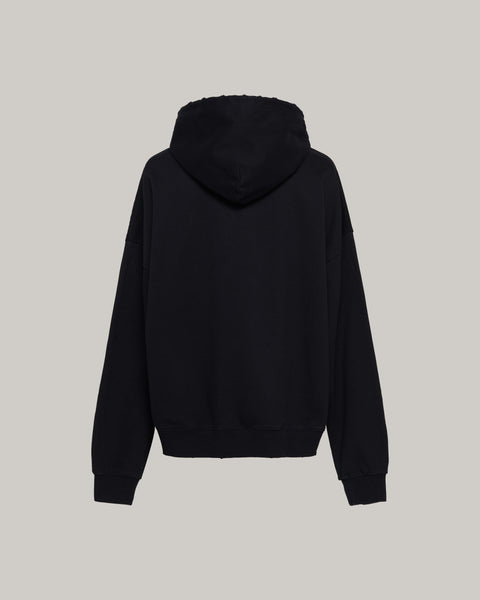 EYES EMB. LOGO DISTRESSED HOODIE - BLACK