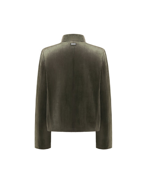 [RESET] VELVET STAND-COLLAR JACKET - DARK MOSS GREEN