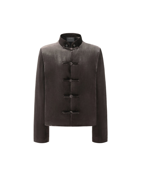 [RESET] VELVET STAND-COLLAR JACKET - DARK BROWN