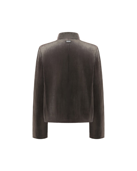 [RESET] VELVET STAND-COLLAR JACKET - DARK BROWN