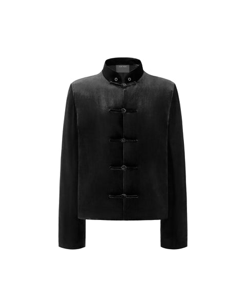 [RESET] VELVET STAND-COLLAR JACKET - BLACK