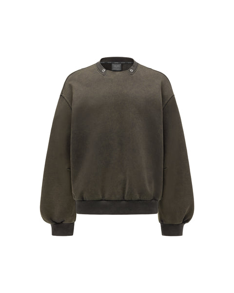 [RESET] WASHED CREW-NECK SWEATSHIRT - WASHED DARK MOSS GREEN