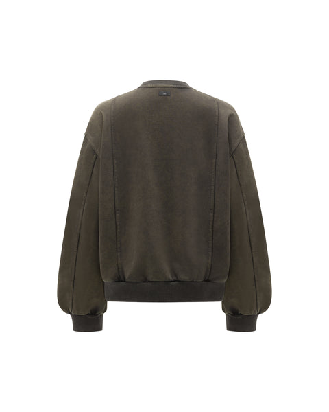 [RESET] WASHED CREW-NECK SWEATSHIRT - WASHED DARK MOSS GREEN