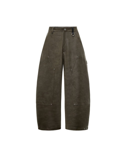 [RESET] FAUX LEATHER WIDE-LEG TROUSERS - DARK MOSS GREEN