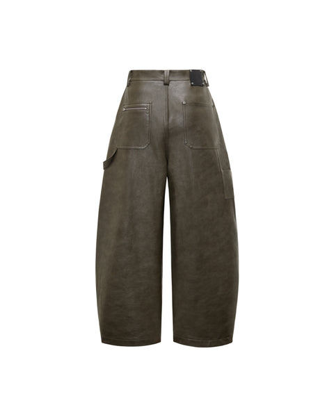 [RESET] FAUX LEATHER WIDE-LEG TROUSERS - DARK MOSS GREEN