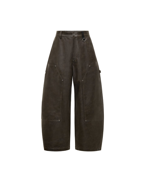 [RESET] FAUX LEATHER WIDE-LEG TROUSERS - DARK BROWN