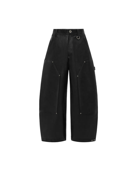 [RESET] FAUX LEATHER WIDE-LEG TROUSERS - BLACK