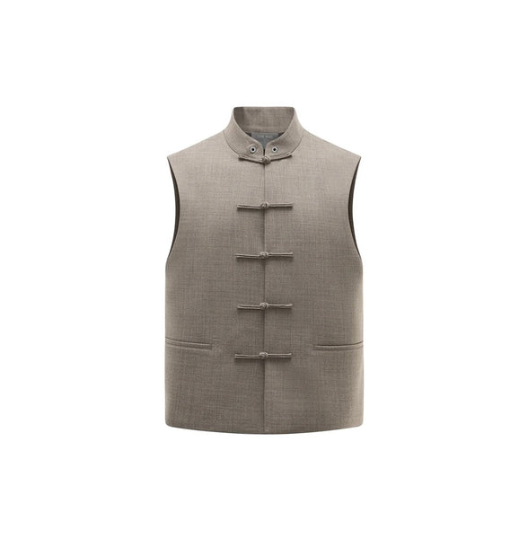 [RESET] STAND-COLLAR VEST - KHAKI
