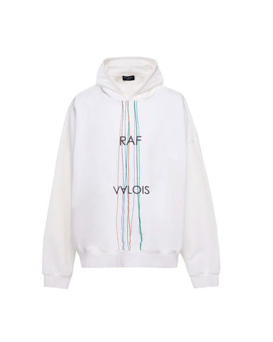 EMBROIDERY FLOWING LINES HOODIE - WHITE